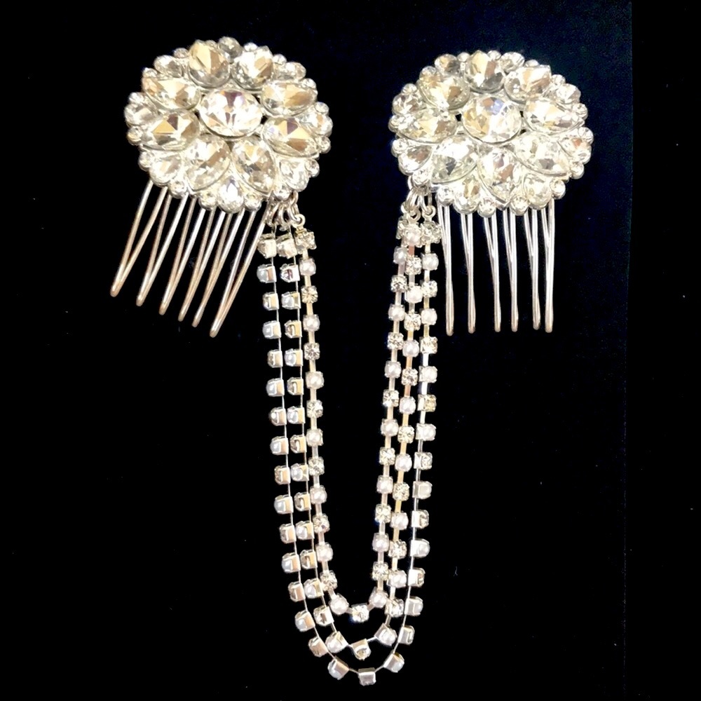 🌈Silver, Crystal Rhinestone Swag Comb💎